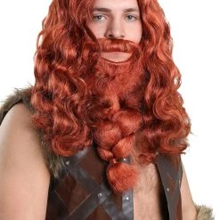 Partytime Costume & Lingerie (Yiwu) Factory Men's Red Viking Wig And Beard Set
