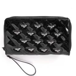 Rock Rebel Shop Bat Studded Quilted Faux Patent Zip-Around Black Wallet