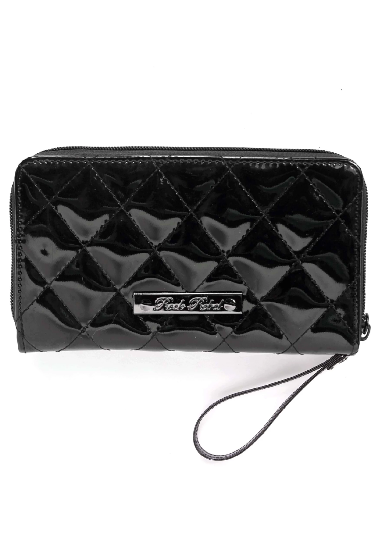 Rock Rebel Shop Bat Studded Quilted Faux Patent Zip-Around Black Wallet 2 Rock Rebel Shop Bat Studded Quilted Faux Patent Zip-Around Black Wallet - Image 2