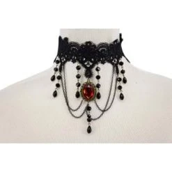 Western Fashion Bead And Chain Choker With Red Pendant