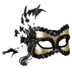 Forum Novelties, Inc Black And Gold Sequin And Feather Mardi Gras Mask