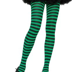 Leg Avenue Black And Green Striped Nylon Tights For Women