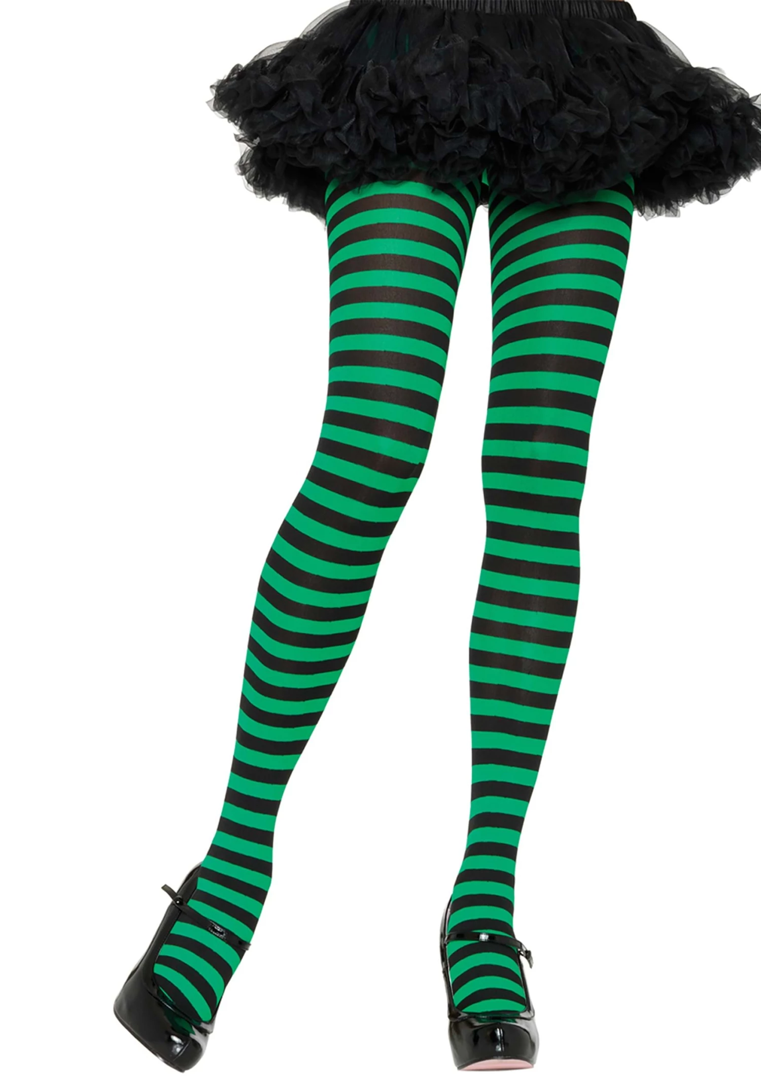 Leg Avenue Black And Green Striped Nylon Tights For Women 1 Leg Avenue Black And Green Striped Nylon Tights For Women