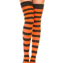 Music Legs Black And Orange Striped Thigh Highs Socks