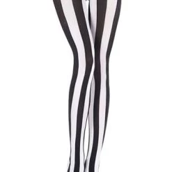 Music Legs Black And White Striped Tights For Women