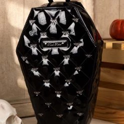 Rock Rebel Shop Black Bat Studded Quilted Faux Patent Coffin Backpack