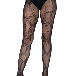 Leg Avenue Butterfly Net Black Tights -Cheap Halloween Store black butterfly net tights alt 3