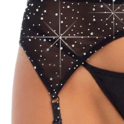 Leg Avenue Black Rhinestoned Garter Belt -Cheap Halloween Store black garter belt with rhinestones alt 3