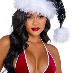 Roma White Faux Fur Santa Hat With Black Vinyl