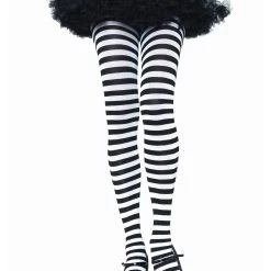 Leg Avenue Black & White Striped Tights