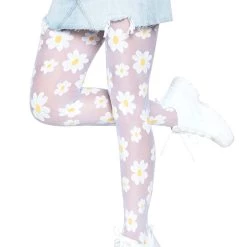 Leg Avenue Daisy White Tights For Women -Cheap Halloween Store daisy white tights alt 2