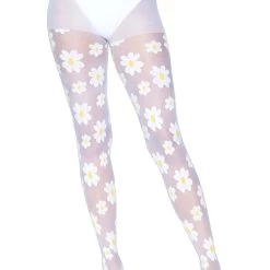 Leg Avenue Daisy White Tights For Women -Cheap Halloween Store daisy white tights alt 3