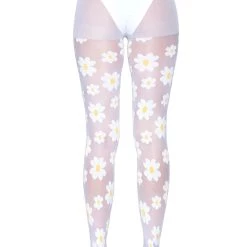 Leg Avenue Daisy White Tights For Women -Cheap Halloween Store daisy white tights alt 4