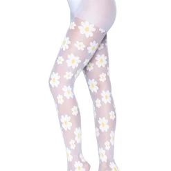 Leg Avenue Daisy White Tights For Women -Cheap Halloween Store daisy white tights alt 5