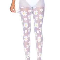 Leg Avenue Daisy White Tights For Women -Cheap Halloween Store daisy white tights alt 7