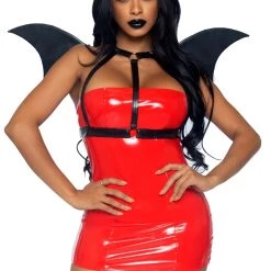 Leg Avenue Faux Leather Bat Wings With Body Harness