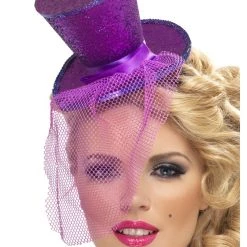 Smiffys Purple Glitter Mini Top Hat