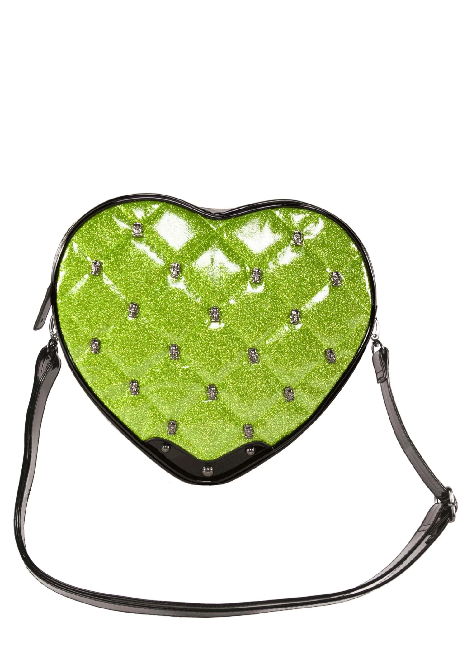 Rock Rebel Shop Frank Studded Quilted Glittery Faux Patent Heart Purse 2 Rock Rebel Shop Frank Studded Quilted Glittery Faux Patent Heart Purse - Image 2