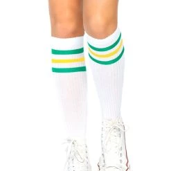 Leg Avenue Green And Yellow Striped Athletic Socks