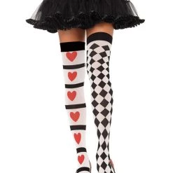 Leg Avenue Harlequin And Heart Thigh Highs