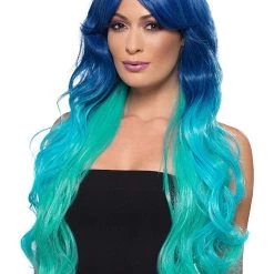 Smiffys Heat Styleable Long Blue Teal Ombre Wig For Women