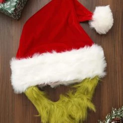 Elope Grinch Costume Hat With Fur Beard -Cheap Halloween Store mister grinch hat with fur beard alt 4