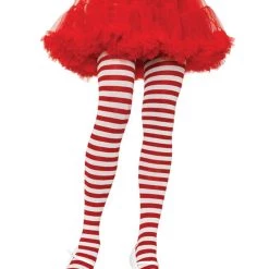 Leg Avenue Plus Size White / Red Striped Tights