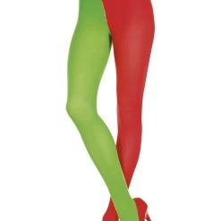 Music Legs Red And Kelly Green Opaque Jester Tights For Women