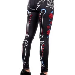 Elope Sugar Skeleton Leggings -Cheap Halloween Store sugar skull leggings one size alt 2