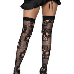 Leg Avenue Sugar Skull Net Thigh High Stockings For Women