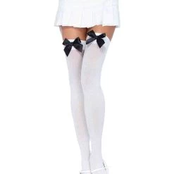 Leg Avenue White Stockings With Black Bows