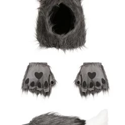 Yao Hats Wolf Hood, Hands & Tail Costume Accessory Kit -Cheap Halloween Store wolf hood hands tail kit alt 4