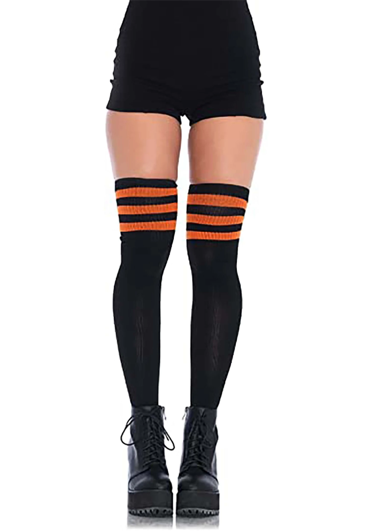 Leg Avenue Women's Thigh High Black Athletic Socks W/ Orange Stripes 1 Leg Avenue Women's Thigh High Black Athletic Socks W/ Orange Stripes