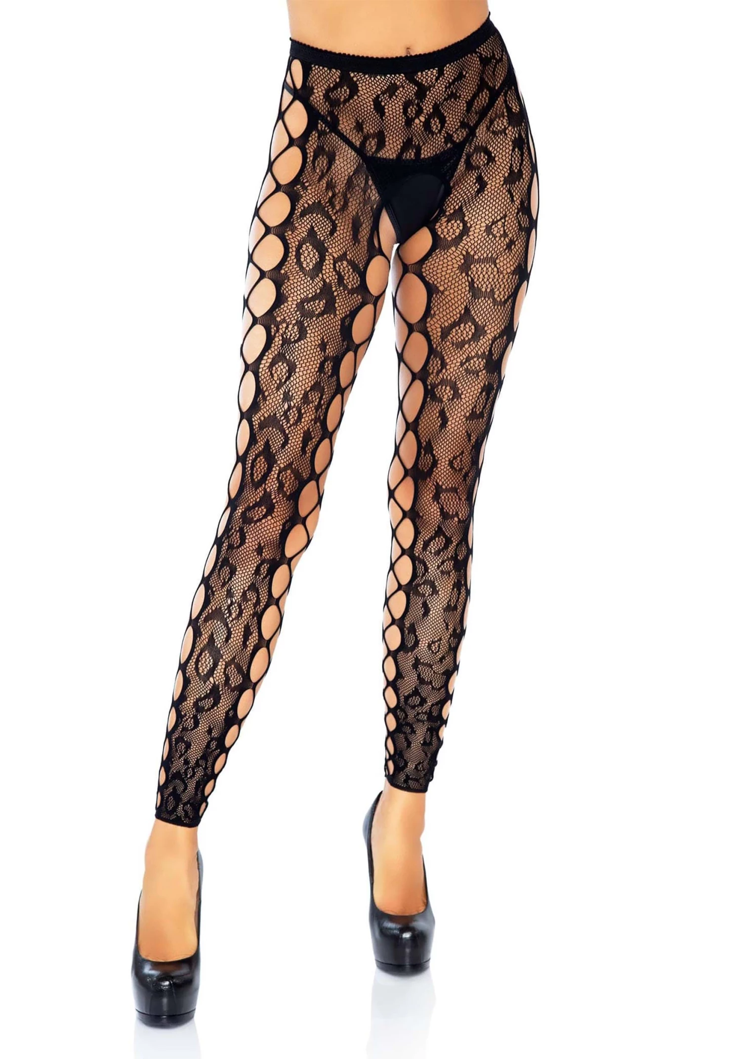 Leg Avenue Footless Leopard Lace Tights For Women 1 Leg Avenue Footless Leopard Lace Tights For Women