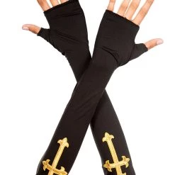 Music Legs Gold Cross Fingerless Gloves For Women