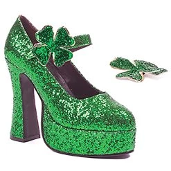 Ellie Women's Green Glitter Mary Jane Platform Shoes