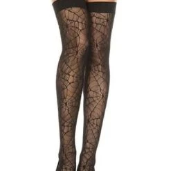 Music Legs Sheer Spiderweb Thigh Highs For Women